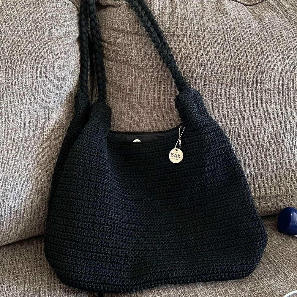 NWOT The Sak Black slouch Poly-knot Shoulder bag Braided straps